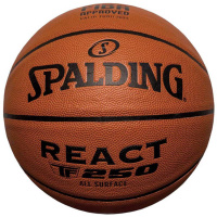 Баскетбольные мячи + Мяч баскетбольный SPALDING TF-250 React 76967z, р.7, композит. кожа (ПУ), коричнево-черный
