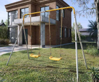 Качели для детских площадок + Качели двойные + ПЛАСТИКОВЫЕ качели Romana R.103.28.04 (серый/жёлтый)