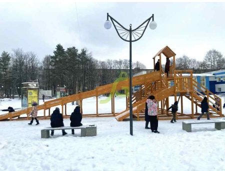 Детские горки + Зимняя деревянная горка "IgraGrad Snow Fox 12 м" с двумя скатами (две лестницы)