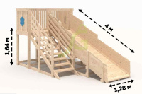 Детские горки + Деревянная зимняя горка "IgraGrad Snow Fox", скат 4 м, без окраски 