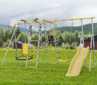 Детские спортивные комплексы для дачи +  Дачный комплекс "Romana Fitness-PRO с горкой 900 мм" комплект №4 (серый/жёлтый)