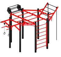 Уличные турники и брусья (Воркаут) + Многофункциональный спортивный комплекс (красный) МК 100.01-01
