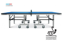 Настольный теннис + Теннисный стол складной для помещений "Start line Champion Indoor" (274 Х 152, 5 Х 76 см), без сетки, обрезинен. ролики, регулируемые опоры (ITTF)