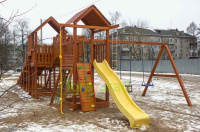 Детские горки + Детская деревянная зимняя горка IgraGrad Snow Fox 5,9 м + Панда Фани Gride