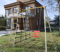 Детские спортивные комплексы для дачи + Дачный комплекс "Romana D1" + ЦЕПНЫЕ качели 103.31.06 (серый/жёлтый)