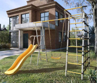 Детские спортивные комплексы для дачи + Дачный комплекс "Богатырь" + ПЛАСТИКОВЫЕ качели Romana 103.07.06 (серый/жёлтый)