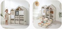 Мебель игровая + Стеллаж для игрушек UNIX Kids Дом / House (7 ящиков, 2 полки с дверцей) серый